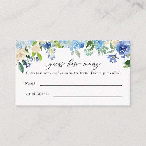 Blue Hydrangea Floral Guess How Many Enclosure Card