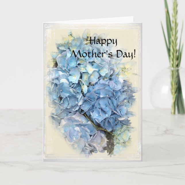 Blue Hydrangea Floral Happy Mothers Day Card (Front)