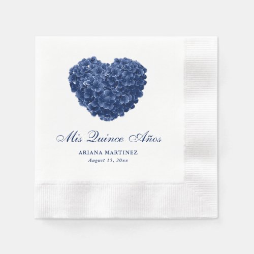 Blue Hydrangea Floral Heart Quinceaera Napkins