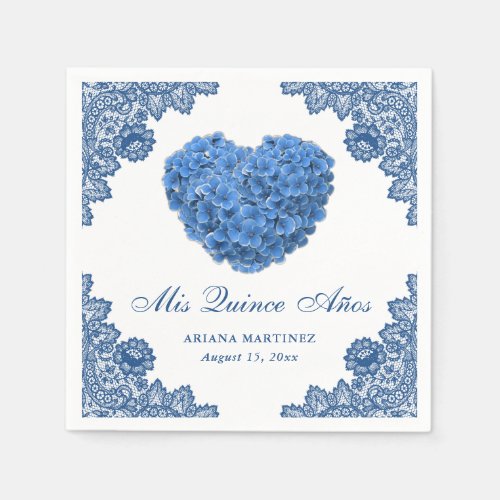 Blue Hydrangea Floral Heart Quinceaera Napkins