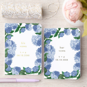 Blue Hydrangea Floral His Her Bride Groom Wedding Foil Vow Books