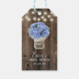 Blue Hydrangea Floral Jar Barn Wood Bridal Shower Gift Tags