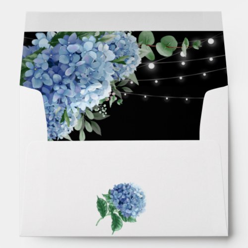 Blue Hydrangea Floral Lantern Black Boho Wedding Envelope