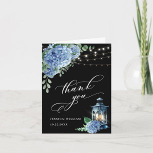 Blue Hydrangea Floral Lantern Black Boho Wedding Letterpress Thank You Card