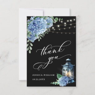 Blue Hydrangea Floral Lantern Black Boho Wedding Thank You Card