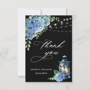 Blue Hydrangea Floral Lantern Black Boho Wedding Thank You Card