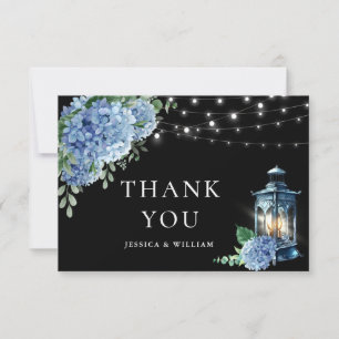 Blue Hydrangea Floral Lantern Black Boho Wedding Thank You Card