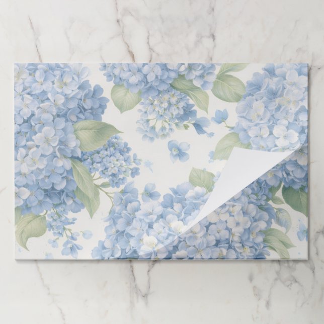 Blue Hydrangea Floral Large Paper Placemats  (Folded)