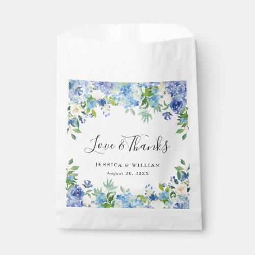 Blue Hydrangea Floral Love and Thanks Wedding Favor Bag