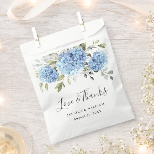 Blue Hydrangea Floral Love and Thanks Wedding Favor Bag