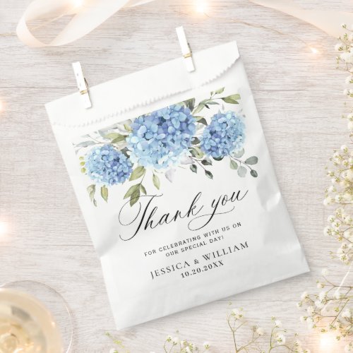 Blue Hydrangea Floral Love and Thanks Wedding Favor Bag