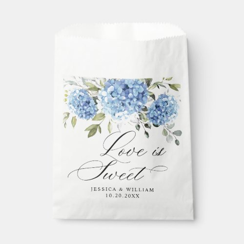 Blue Hydrangea Floral Love and Thanks Wedding Favor Bag