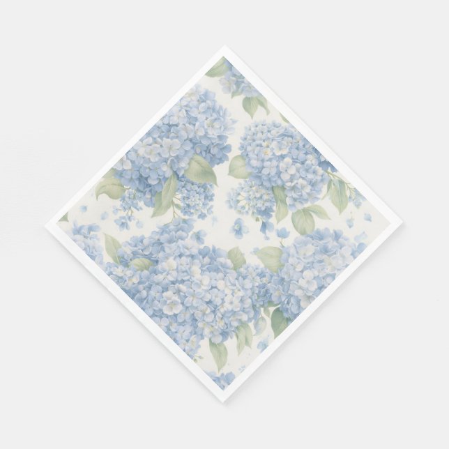 Blue Hydrangea Floral Luncheon Napkins (Corner)