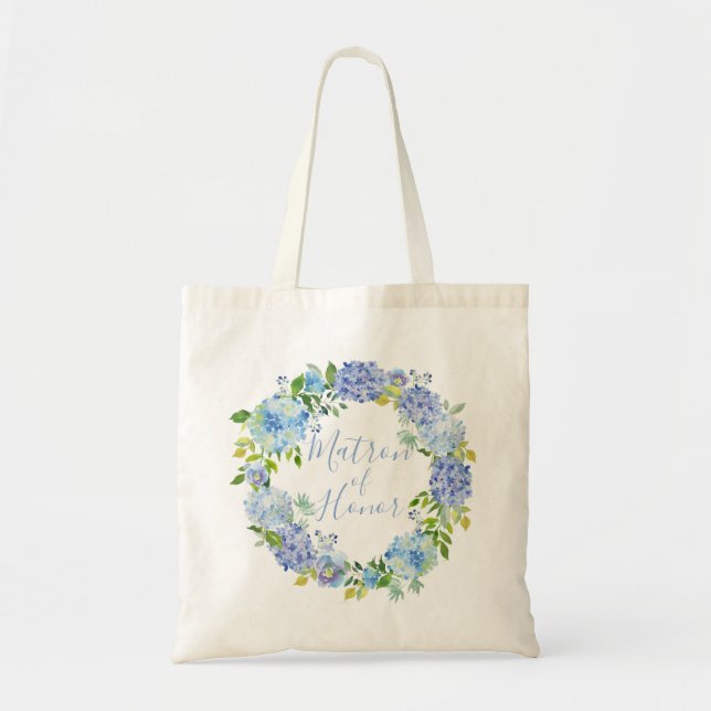 Blue Hydrangea Floral | Matron of Honor Tote Bag (Front)