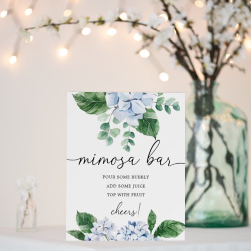 Blue Hydrangea Floral Mimosa Bar Sign