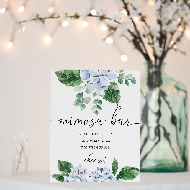 Blue Hydrangea Floral Mimosa Bar Sign (In Situ (Wedding))