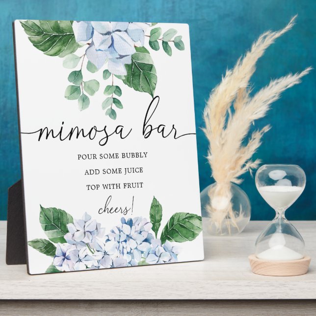 Blue Hydrangea Floral Mimosa Bar Sign Plaque (Side)