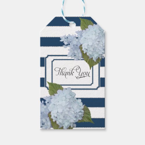 Blue Hydrangea Floral Modern Elegant Navy Striped Gift Tags