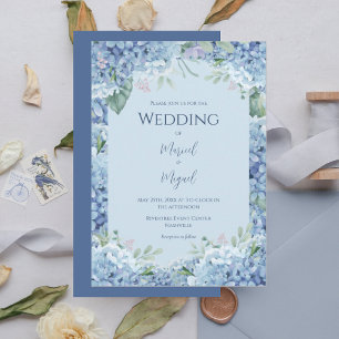 Blue Hydrangea Floral Modern Wedding Invitation