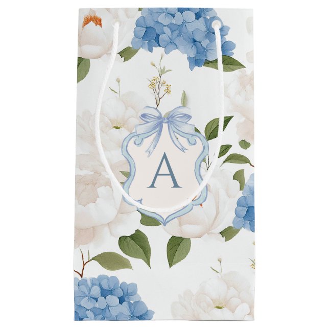 Blue Hydrangea Floral Monogram Small Gift Bag (Front)