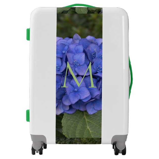Blue Hydrangea Floral Monogrammed Large Luggage (Front)