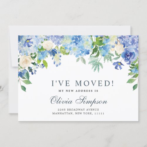 Blue Hydrangea Floral Moving Announcement Cards