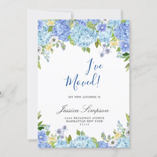 Blue Hydrangea Floral Moving Announcement Cards