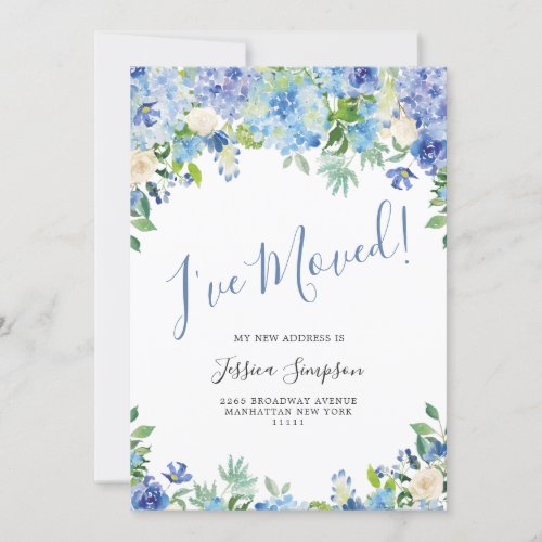 Blue Hydrangea Floral Moving Announcement Cards
