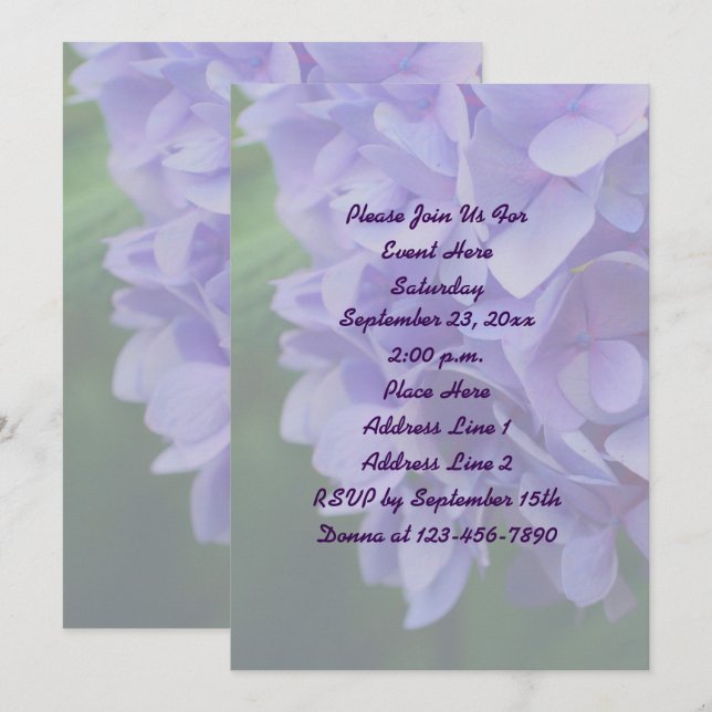 Blue Hydrangea Floral Party Invitation (Front/Back)