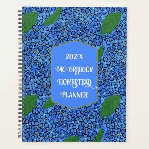 Blue Hydrangea Floral Pattern Custom Planner