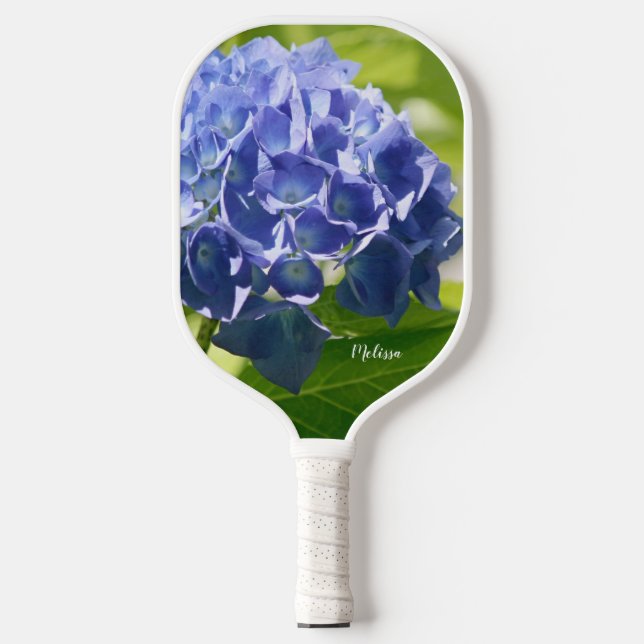 Blue Hydrangea Floral Personalized Pickleball Paddle (Front)