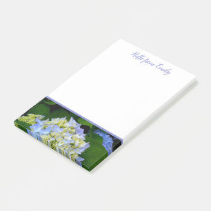 Blue Hydrangea Floral Personalized Post-it Notes