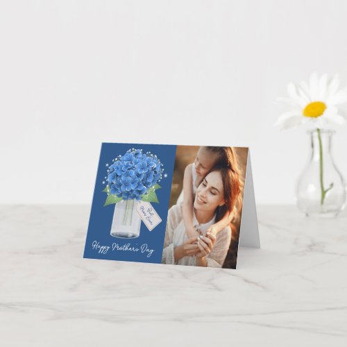 Blue Hydrangea Floral Photo Happy Mothers Day Card