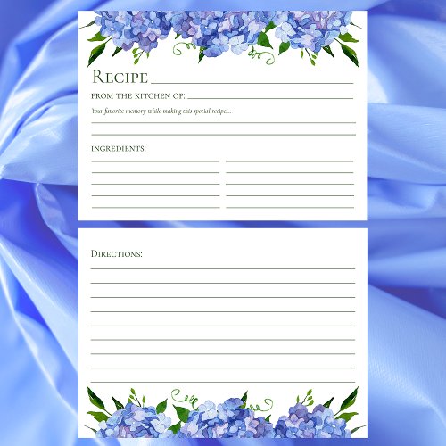Blue Hydrangea Floral Recipe Enclosure Card