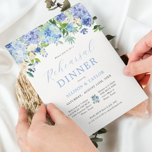 Blue Hydrangea Floral Rehearsal Dinner Invitation