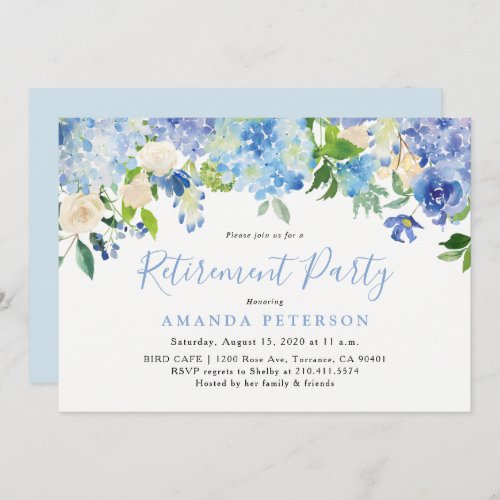 Blue Hydrangea Floral Retirement Party Invitation