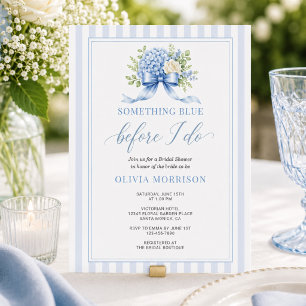 Blue Hydrangea Floral Stripe Bridal Shower Invitation