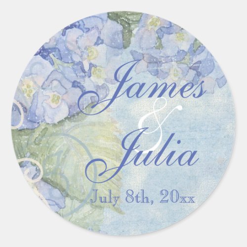 Blue Hydrangea Floral Swirl Favor Gift Stickers