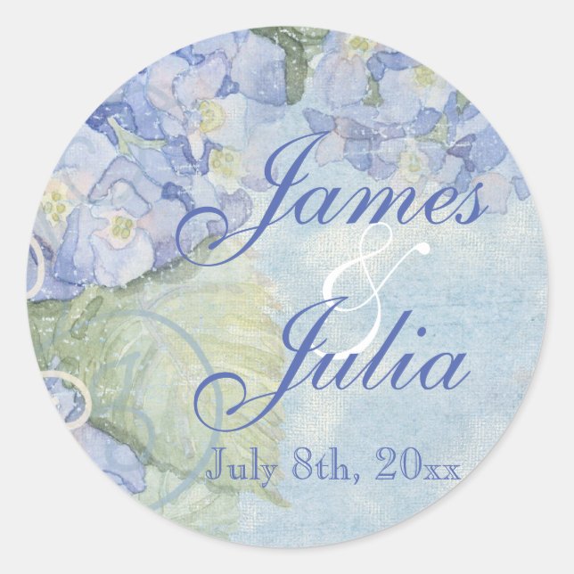 Blue Hydrangea Floral Swirl Favor Gift Stickers (Front)