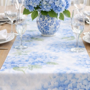 Blue Hydrangea Floral Table Runner Elegant