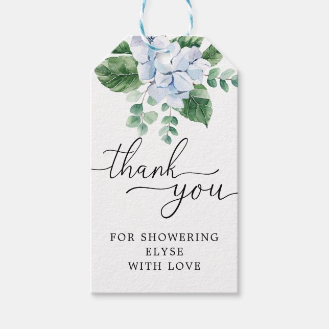 Blue Hydrangea Floral Thank You Favor Tag (Front)