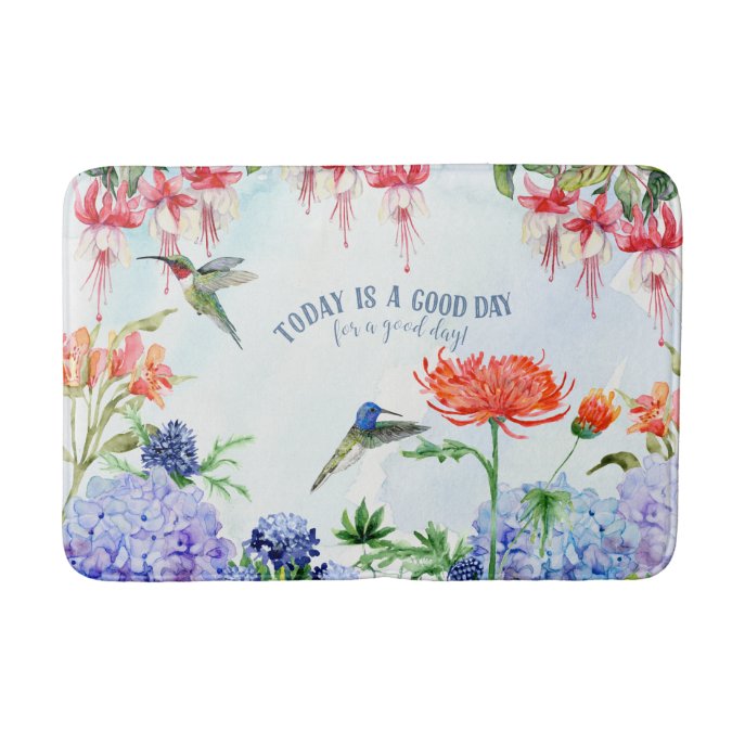 Blue Hydrangea Floral Today is a Good Day Garden Bath Mat