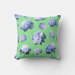 Blue Hydrangea Floral - Watercolor Botanica Throw Pillow