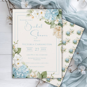 Blue Hydrangea Floral Watercolor Bridal Shower Invitation