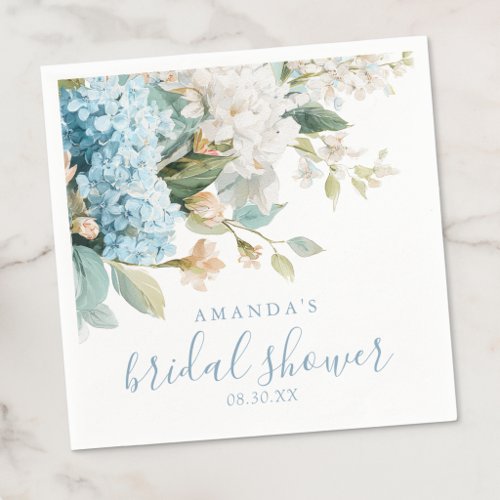 Blue Hydrangea Floral Watercolor Bridal Shower Napkins