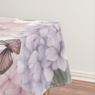 Blue Hydrangea Floral Watercolor Butterfly Tablecloth