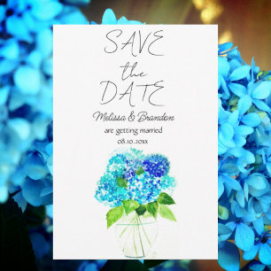 Blue Hydrangea Floral Watercolor Rustic Wedding Invitation