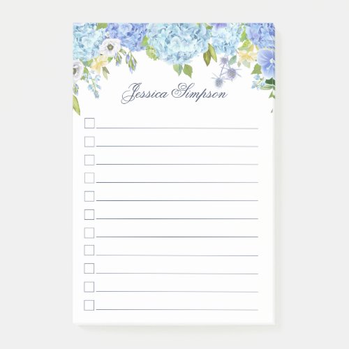 Blue Hydrangea Floral Watercolor To_Do List Post_it Notes