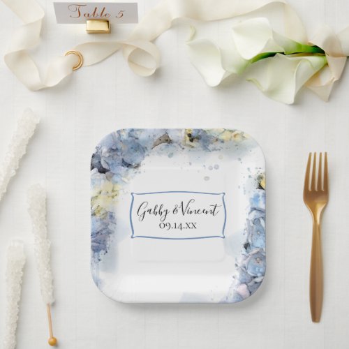 Blue Hydrangea Floral Watercolor Wedding   Paper Plates