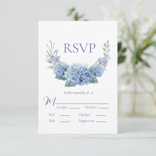 Blue Hydrangea Floral Watercolor Wedding RSVP